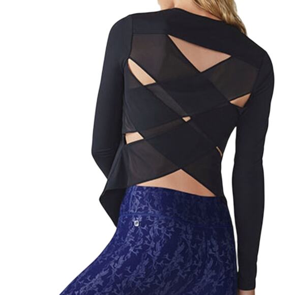 Fabletics Sasha Top sz XS‎ Women Crossback Long Sleeve Black Stretch Athleisure - Picture 1 of 13